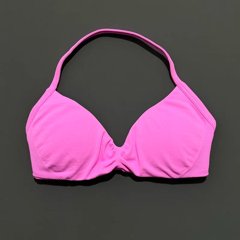 Seamless Halter Sports Bra – Women's Push-Up Gym Bra