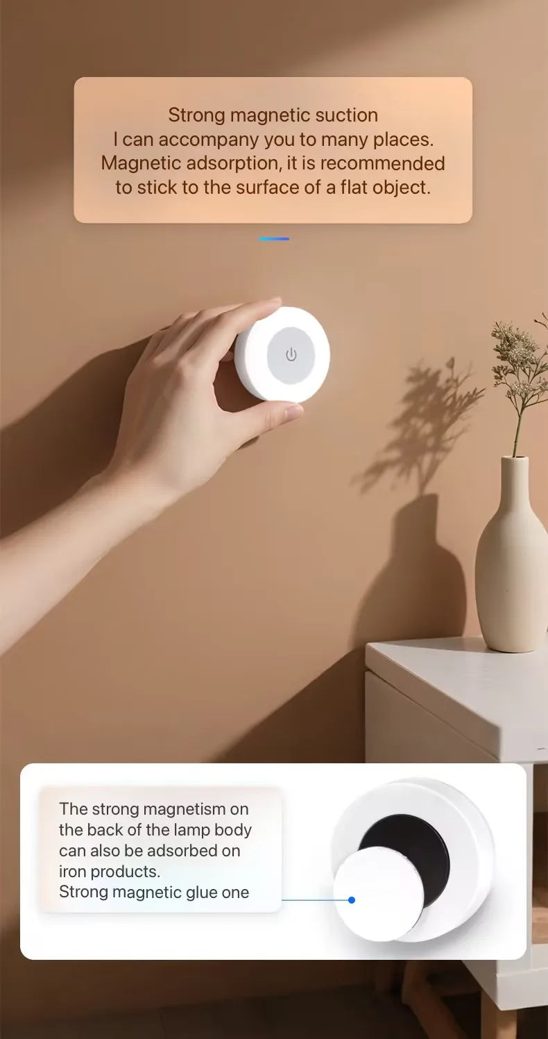 Touch Sensor LED Night Light – USB Rechargeable Magnetic Wall Lamp