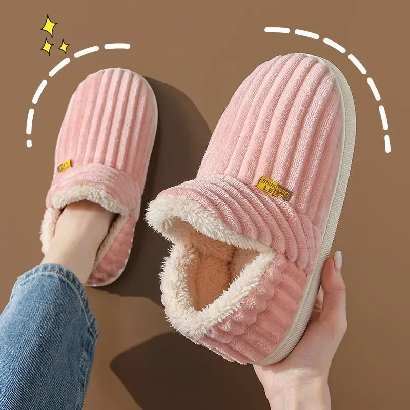 Plush Fur Slippers – Warm Corduroy Indoor Slides for Women & Men