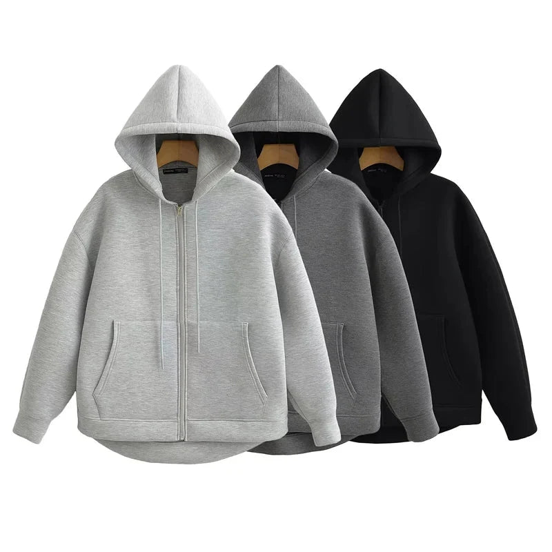 Oversized Zip Up Hoodie Women's Casual Hooded Sweatshirt Jacket
