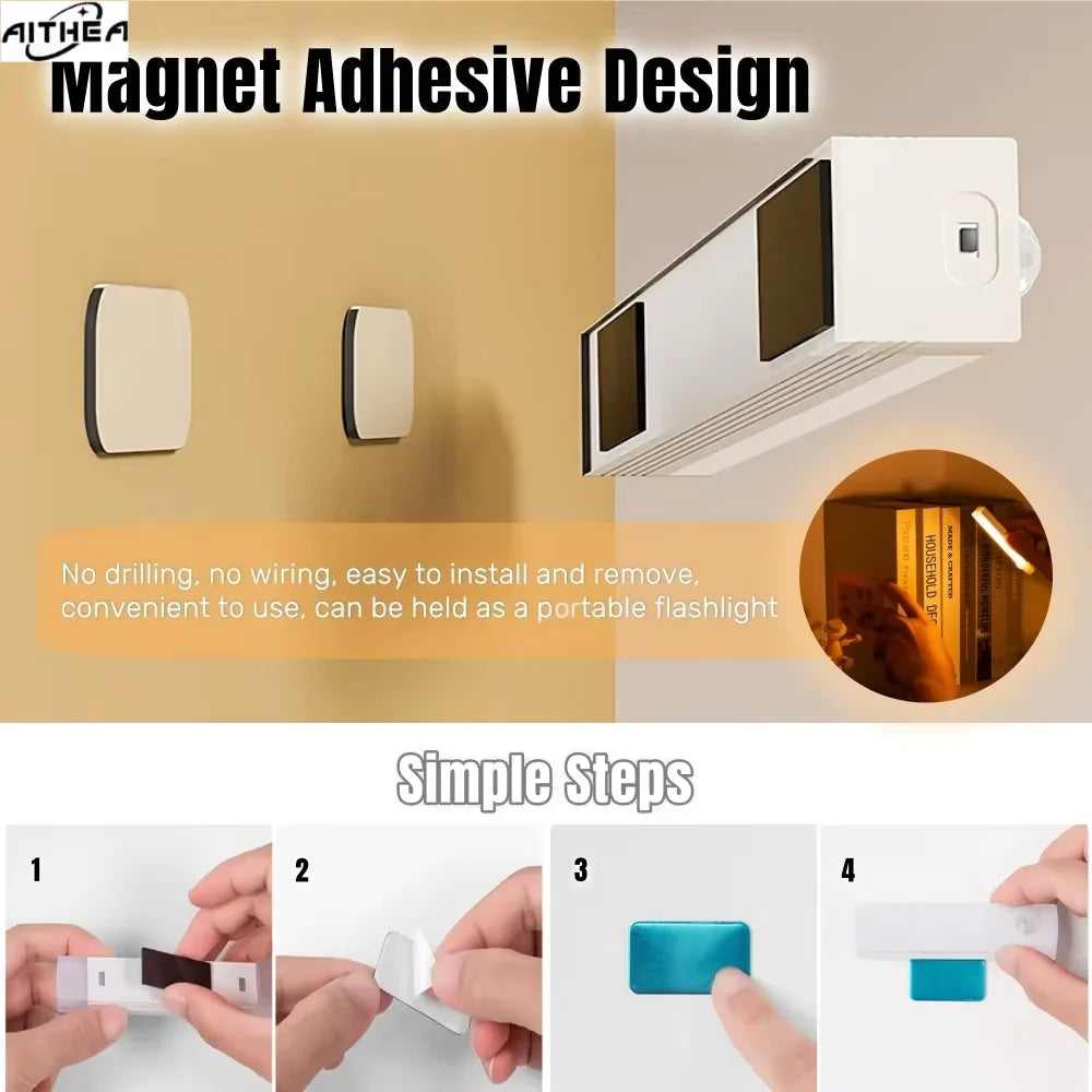 Motion Sensor LED Cabinet Light USB Rechargeable Magnetic Wireless 3 Color Modes
