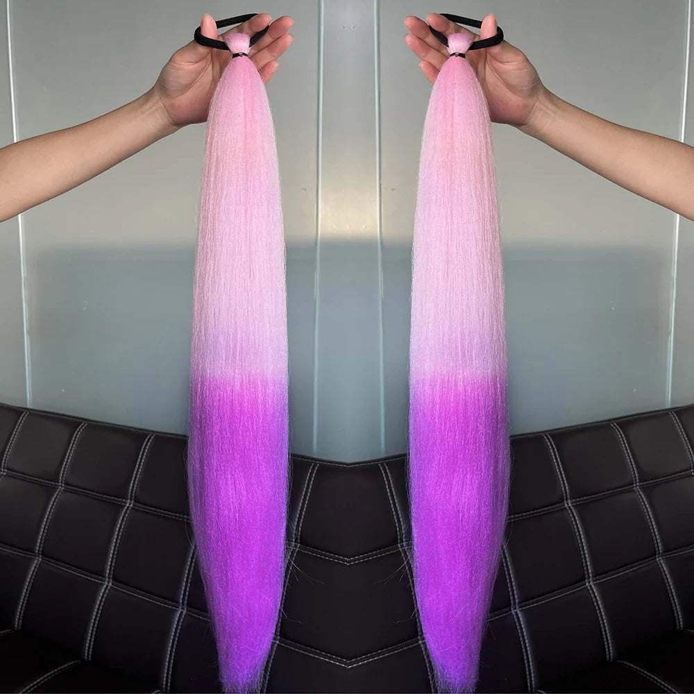 Long Straight Ponytail Extension 2pcs – Synthetic Hair with Rubber Band