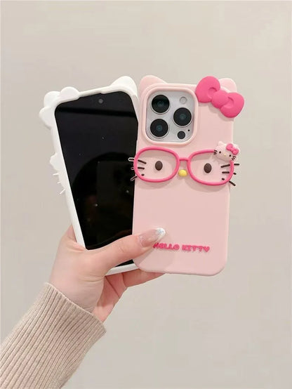 3D Hello Kitty Glasses Silicone iPhone Case – iPhone 4 to 17 Pro Max