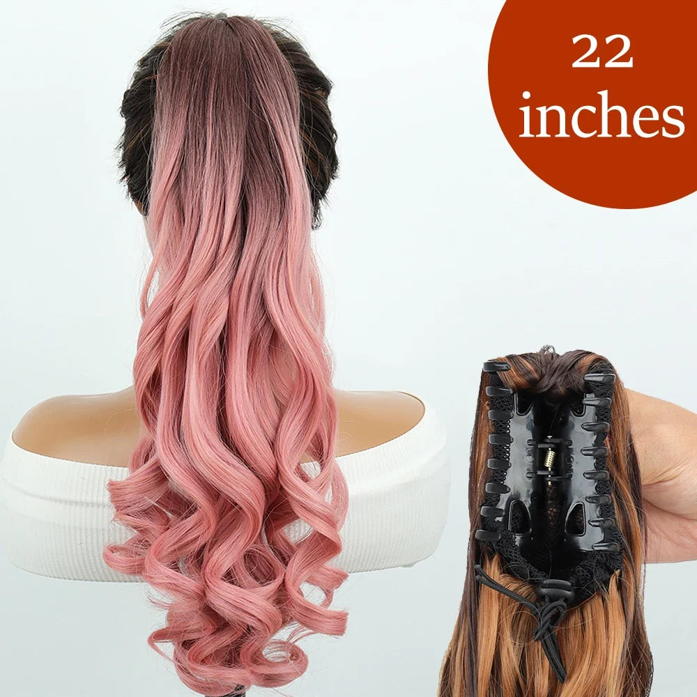 Claw Clip Ponytail Extension 24 Inch Wavy Synthetic Hair Heat Resistant