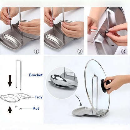 Pot Lid Rack & Spoon Rest – Stainless Steel Multifunctional Kitchen Organizer