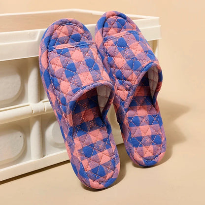 Women's Plaid Indoor Slippers – Lightweight Anti-Slip Fabric House Shoes