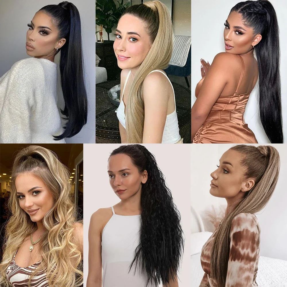 Claw Clip Ponytail Extension 24 Inch Wavy Synthetic Hair Heat Resistant
