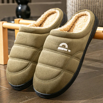 Men's Suede Winter Slippers Memory Foam Fleece-Lined Platform
