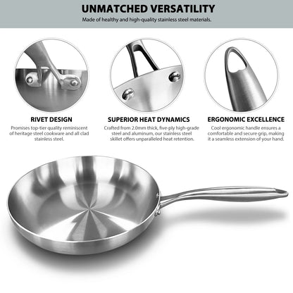 304 Stainless Steel Uncoated Frying Pan – Healthy Cookware for Gas & Induction