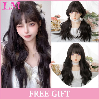 Cosplay Wig with Bangs – Long Straight Synthetic Hair 24 Inch