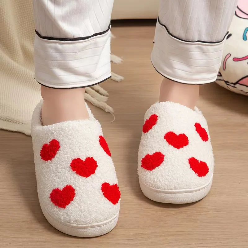 Women's Fuzzy Heart Slippers – Warm Anti-Slip House Shoes