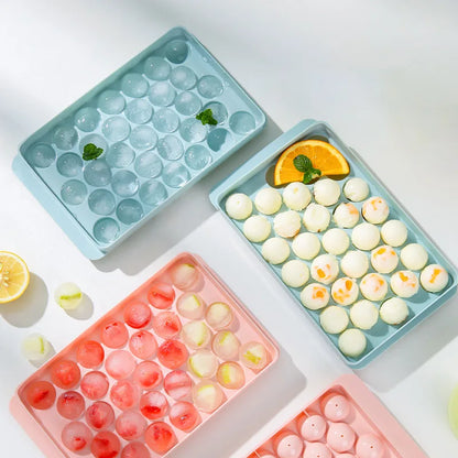 Round Ice Ball Tray 33-Cavity Mold with Lid for Cocktails