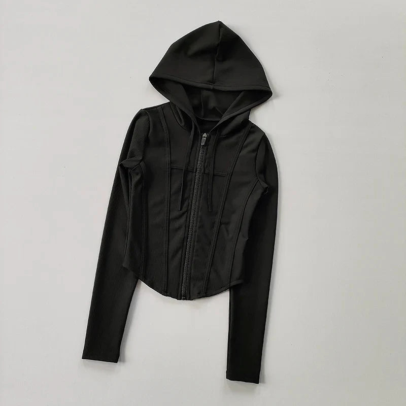 Women's Zip-Up Hoodie Jacket – Slim Fit Quick-Dry Sports Running Top