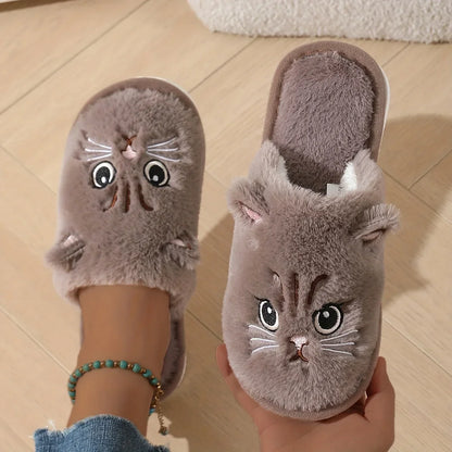 Plush Cat Slippers – Cozy Non-Slip Indoor House Shoes for Women