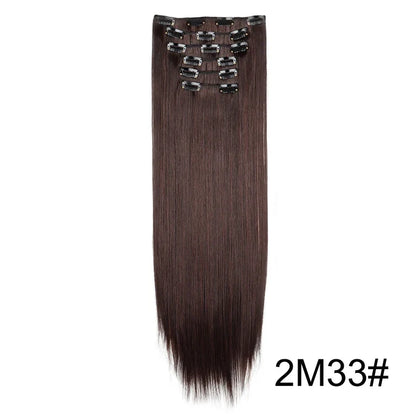 Clip-In Hair Extensions 6-Piece Set Long Straight Synthetic Seamless