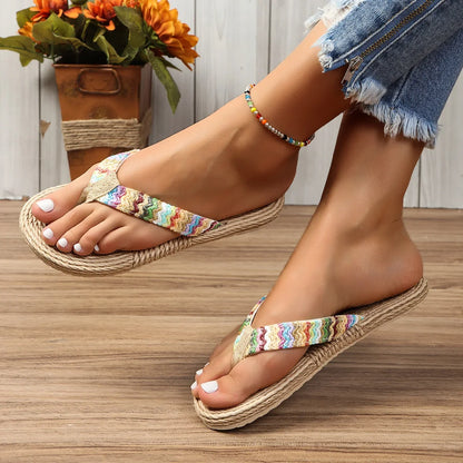 Women's Boho Flip Flops – Non-Slip Soft Sole Woven Sandals