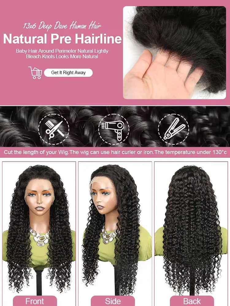 Deep Wave Lace Front Wig Human Hair 13x6 13x4 HD Lace Pre-Plucked