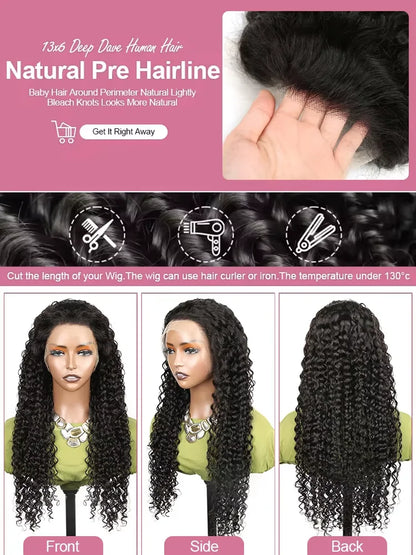 Deep Wave Lace Front Wig Human Hair 13x6 13x4 HD Lace Pre-Plucked