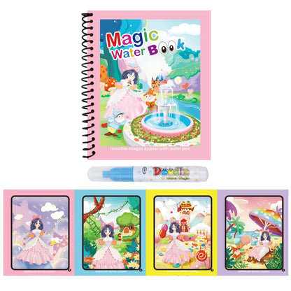 Magic Water Coloring Book for Kids with Water Pen – Animal Cartoon Reusable Drawing Book