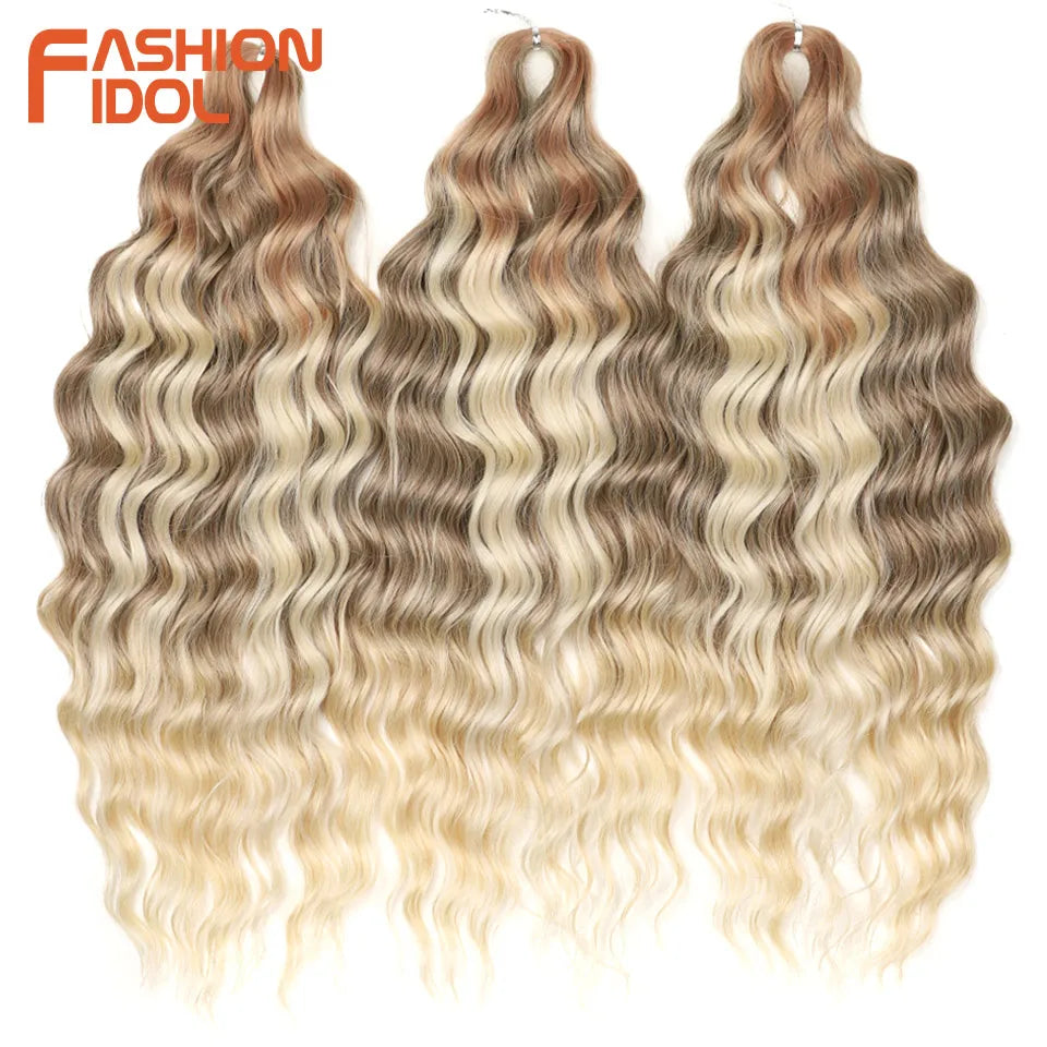 24 Inch Water Wave Crochet Braiding Hair Extensions – Synthetic Ombre