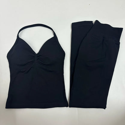 Women's 2-Piece Yoga Set – Backless Tank Top & Scrunch Leggings