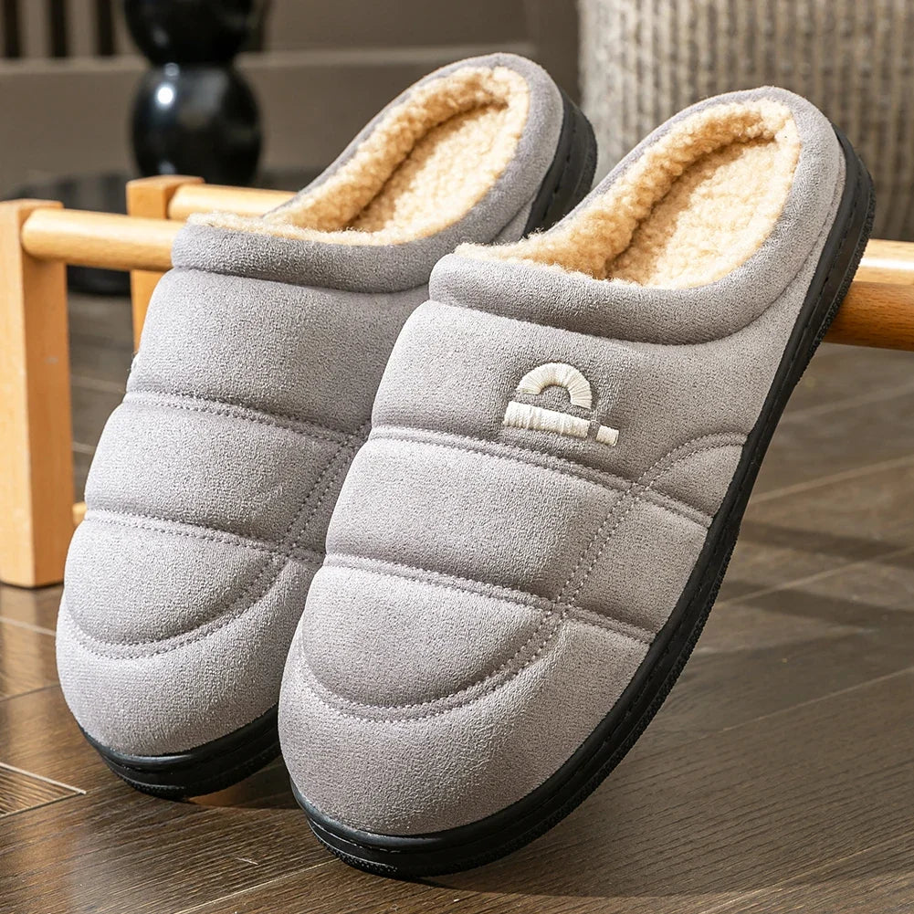 Men's Memory Foam Suede Platform Slippers – Non-Slip Warm House Shoes
