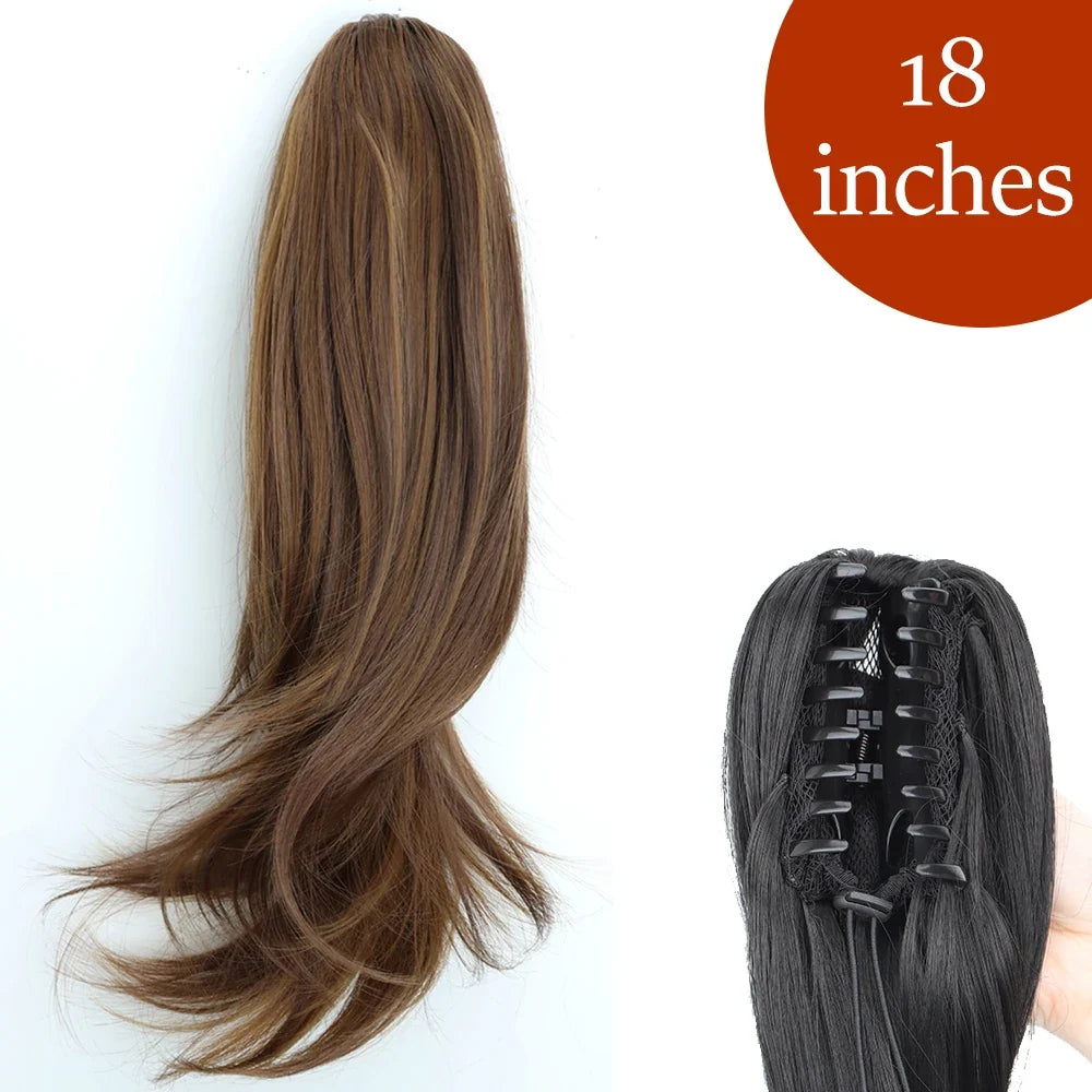 Claw Clip Ponytail Extension 24 Inch Wavy Synthetic Hair Heat Resistant