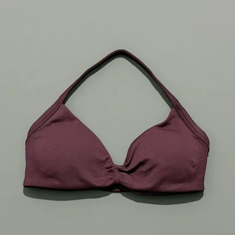 Seamless Halter Sports Bra – Women's Push-Up Gym Bra