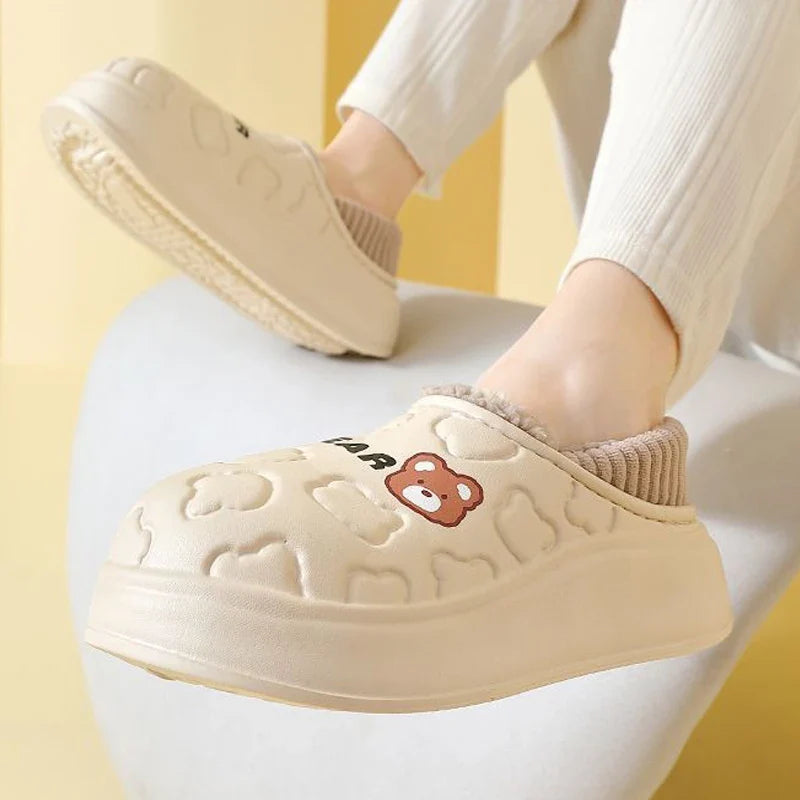 Winter Plush Slippers Women Men Waterproof Warm Anti-Slip Indoor Outdoor