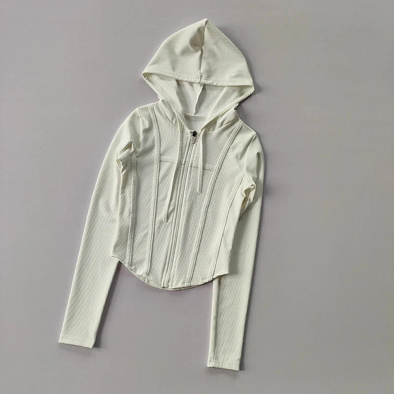 Women's Zip-Up Hoodie Jacket – Slim Fit Quick-Dry Sports Running Top