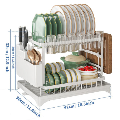 2-Tier Dish Drying Rack with Drainer Tray & Utensil Holder