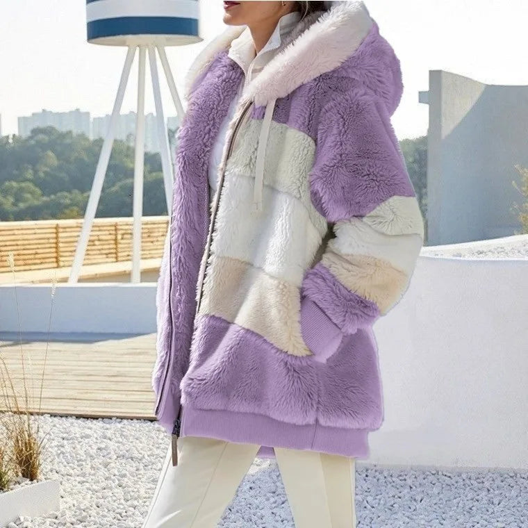 Oversized Plush Fleece Hooded Jacket for Women