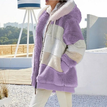 Women's Oversized Fluffy Fleece Hoodie Jacket – Warm Streetwear Coat