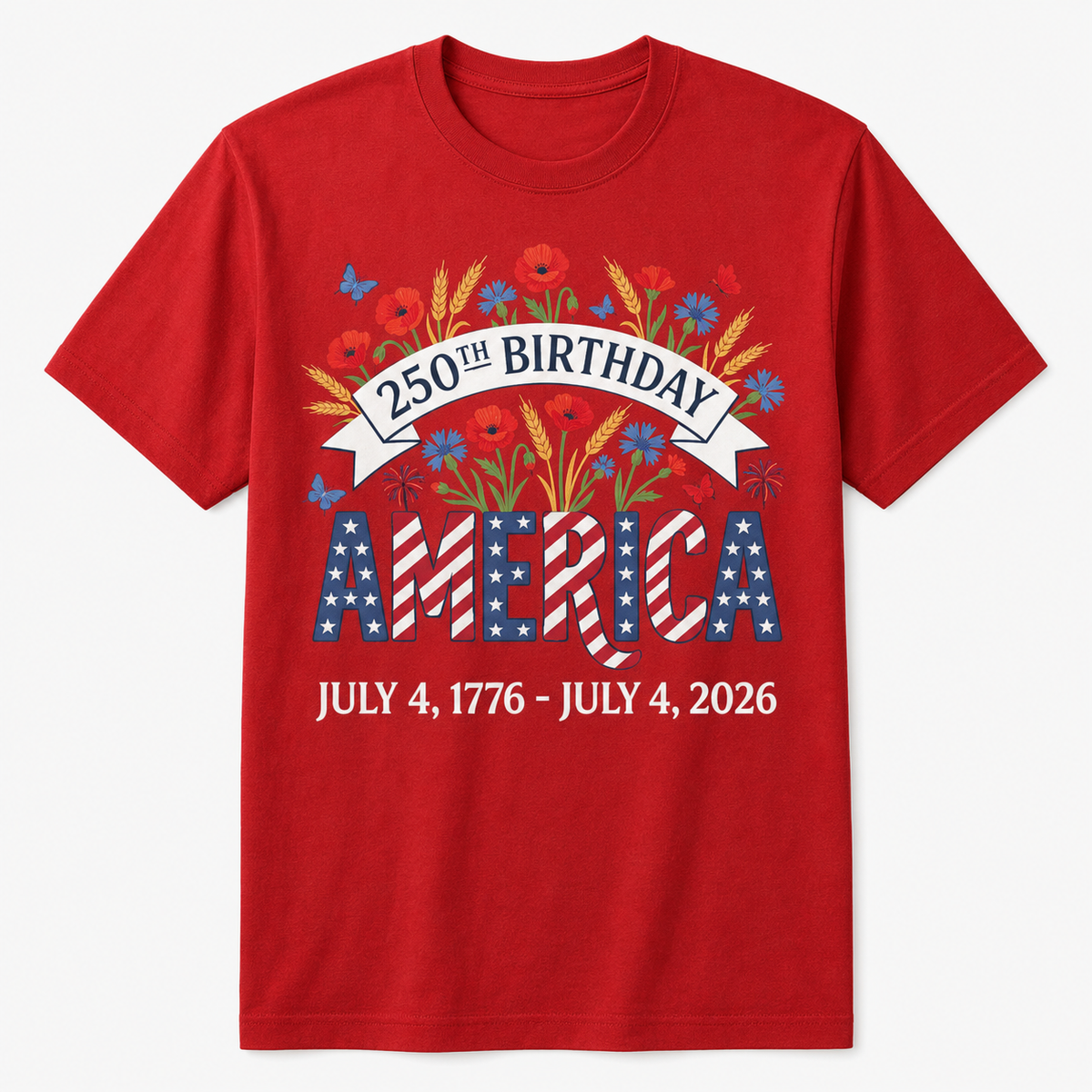250th Birthday America Floral 4th of July Shirt