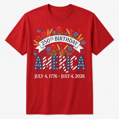 250th Birthday America Floral 4th of July Shirt