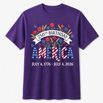 250th Birthday America Floral 4th of July Shirt