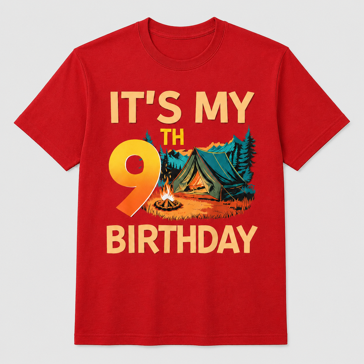 9th Birthday Camping T-Shirt for Boys and Girls