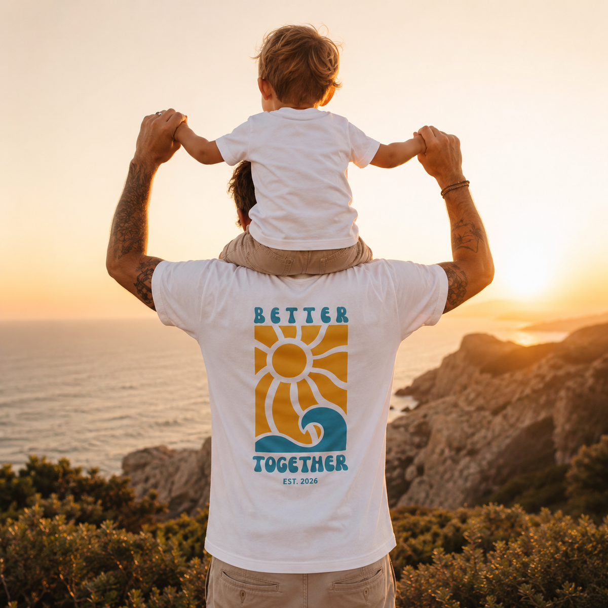 Better Together Graphic T-Shirt – Retro Sun & Wave Design