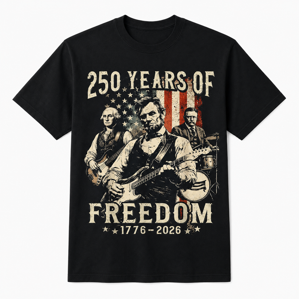Abraham Lincoln Playing Guitar 250 Years of Freedom 4th of July T-Shirt