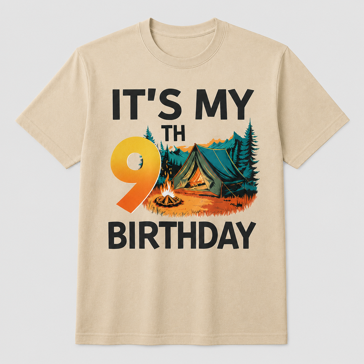 9th Birthday Camping T-Shirt for Boys and Girls