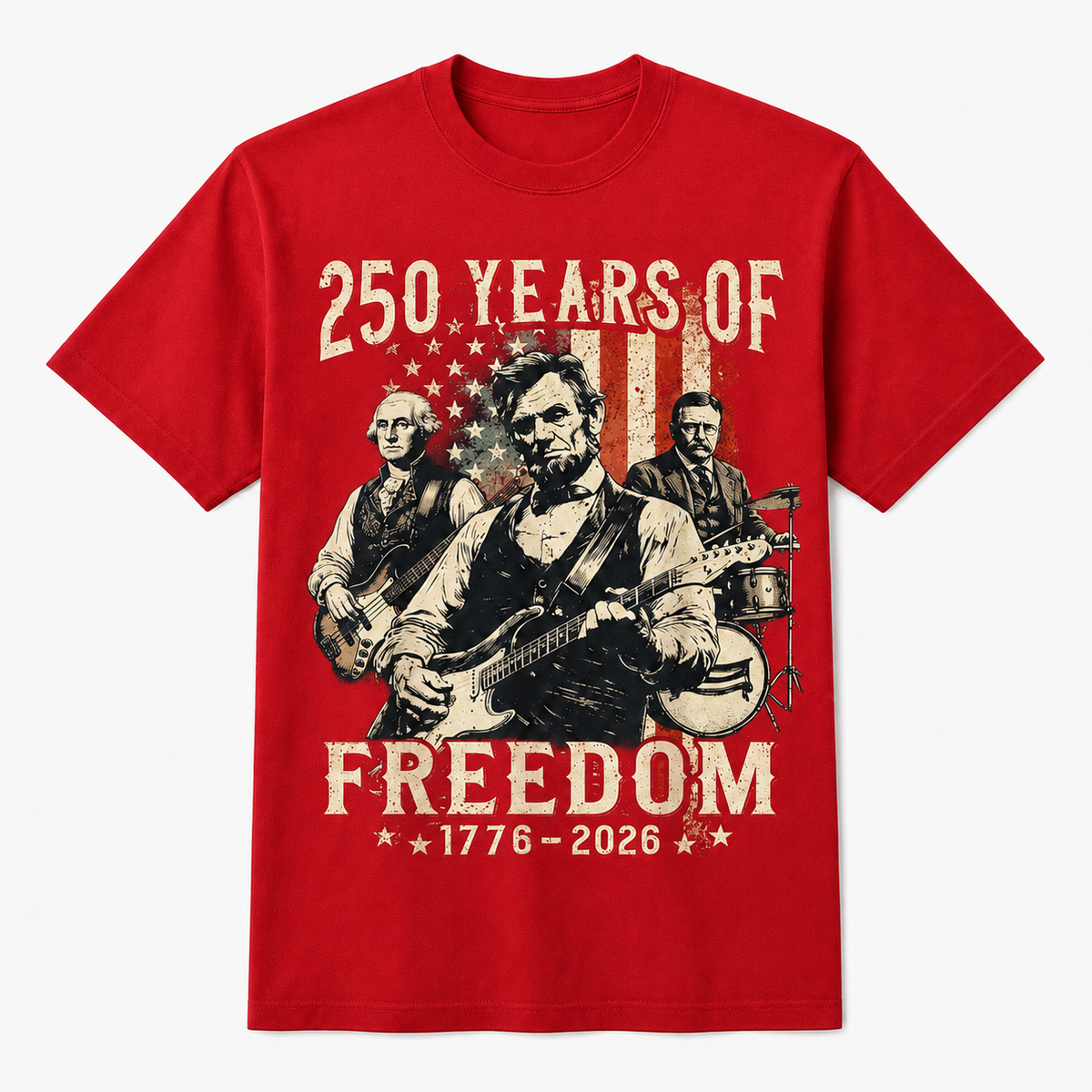 Abraham Lincoln Playing Guitar 250 Years of Freedom 4th of July T-Shirt