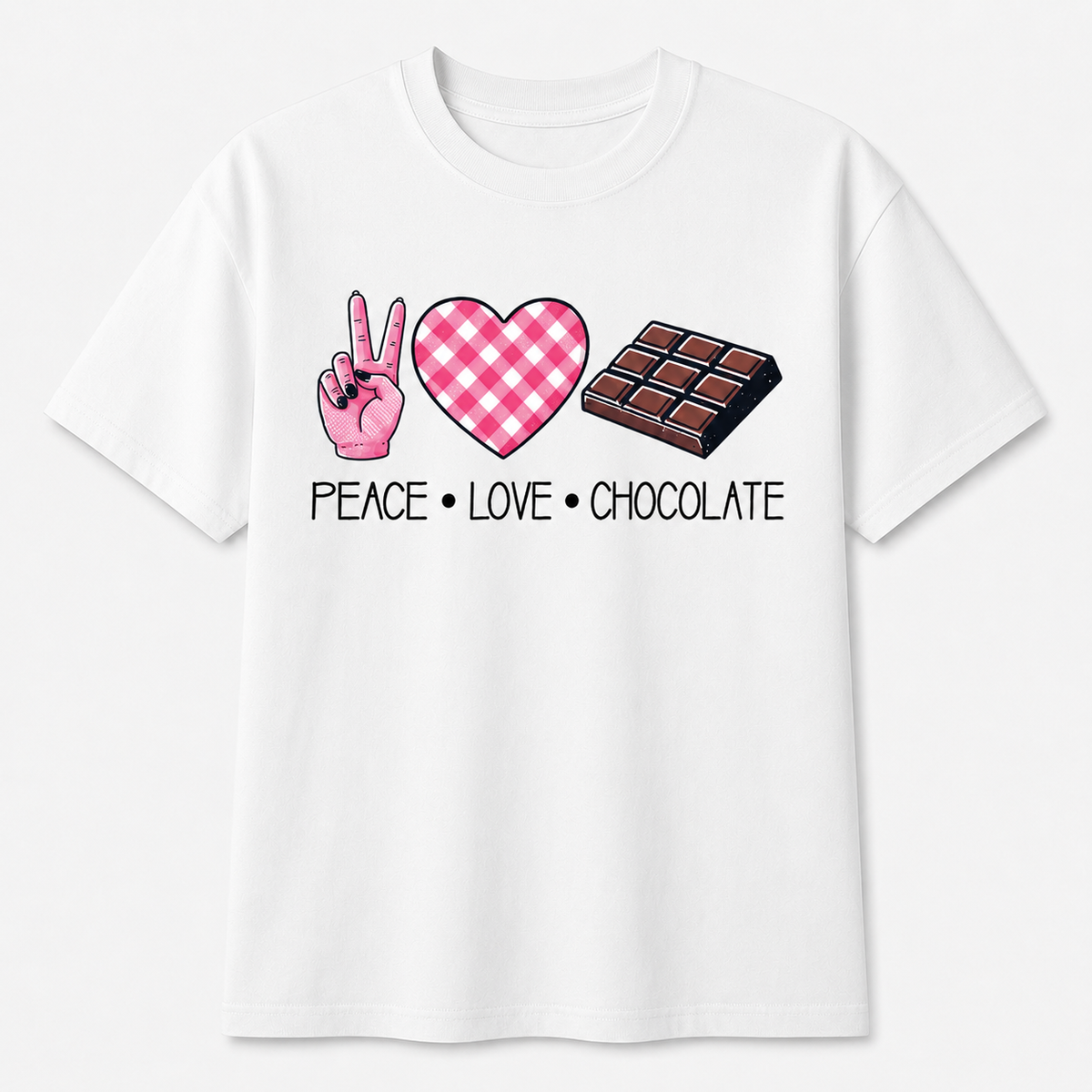 Peace Love Chocolate Graphic T-Shirt – Cute Chocolate Lover Tee