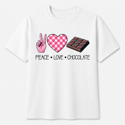 Peace Love Chocolate Graphic T-Shirt – Cute Chocolate Lover Tee
