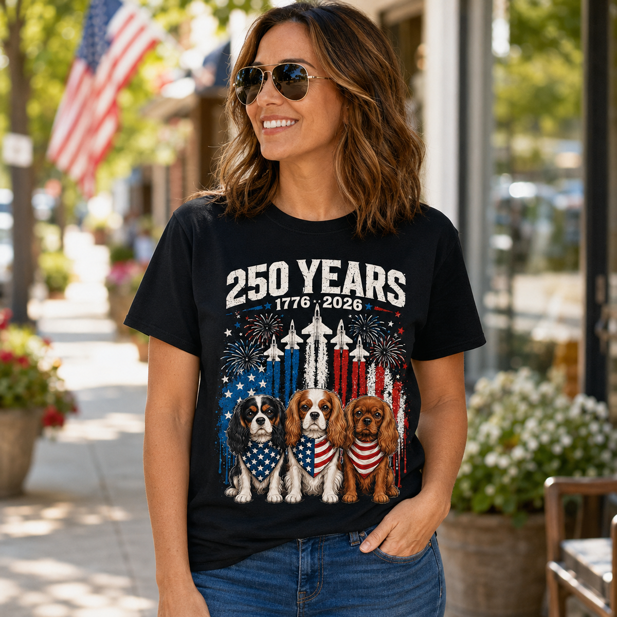 Cavalier King Charles Spaniel 250 Years America 4th of July T-Shirt