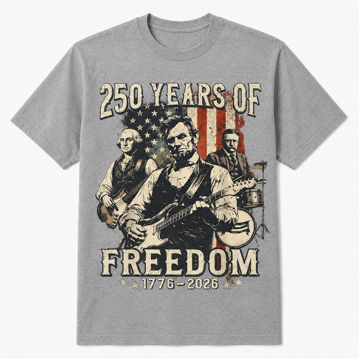 Abraham Lincoln Playing Guitar 250 Years of Freedom 4th of July T-Shirt